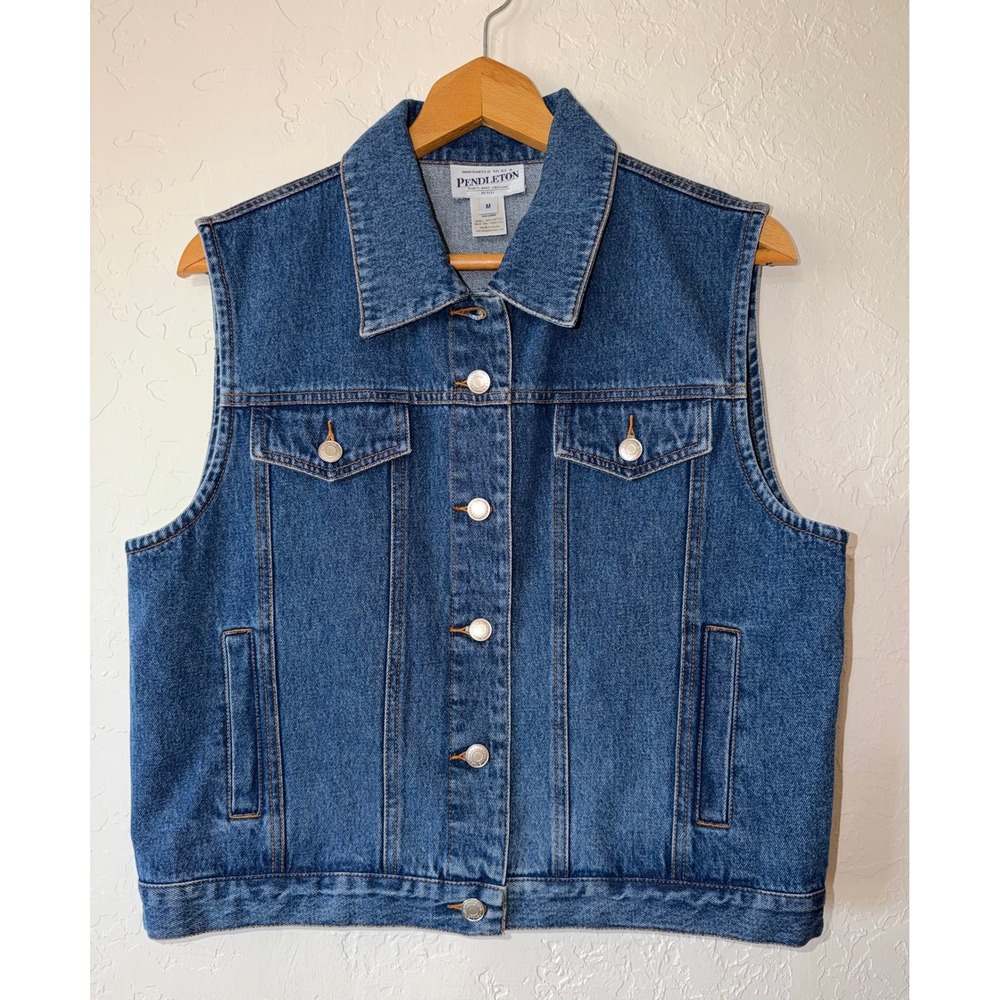Vintage Pendleton Denim Vest Wool Blanket Back Aztec Southwestern Pink Petite M